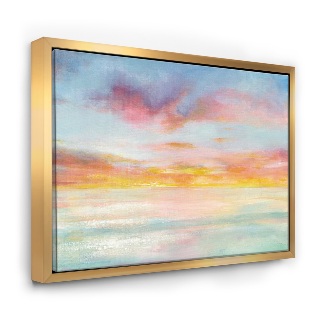 Designart - Pastel Pink And Blue Clouds - Traditional Canvas in Gold Frame